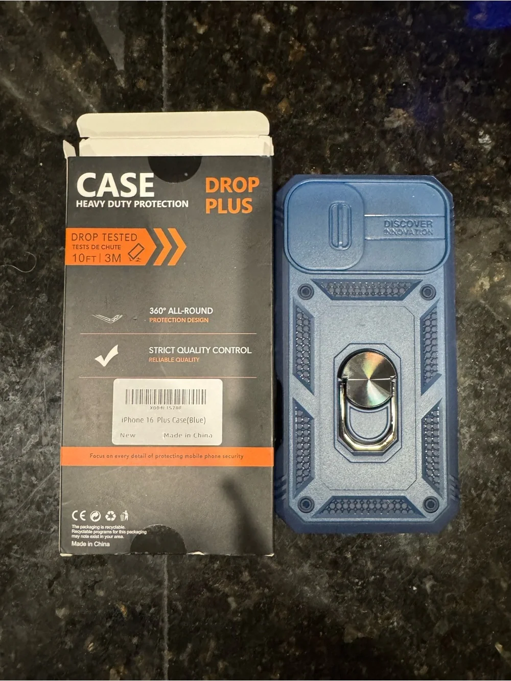 Blue Drop Plus Heavy Duty Protective Phone Case with Ring for iPhone 16 Plus